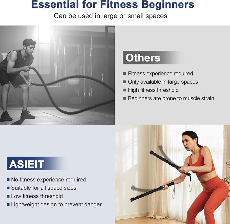 ASIEIT Ropeless Battle Ropes for Home Gym, Lightweight Battle Rope for Fitness Beginners, Portable Workout Ropes for Working Out, Durable Exercise Rope for Home Workout - 2PCS - Image 2